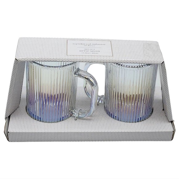 Cupcakes and Cashmere Set‎ of 2pc Iridescent Optic Glass Mugs 13.5oz Drinkware - Picture 8 of 8